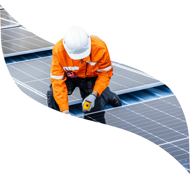 Worker on solar panel